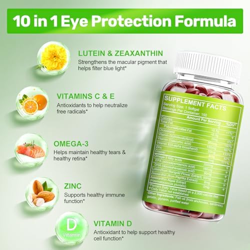 Lutein and Zeaxanthin Supplements, Eye Vitamin & Mineral Supplement, Multivitamin for Vision & Ocular Health with Omega-3, Protect and Enhance Your Eye Health Completely, 150 Softgels