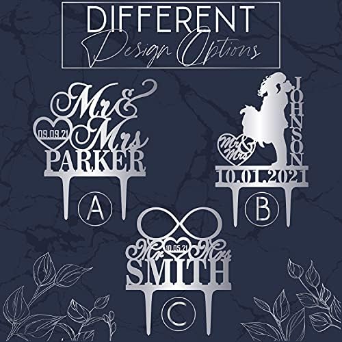 Personalized Mr & Mrs Heart Cake Topper - Customized Wedding Date & Last Name for Bride & Groom | Wood Party Decor for Engagement & Wedding