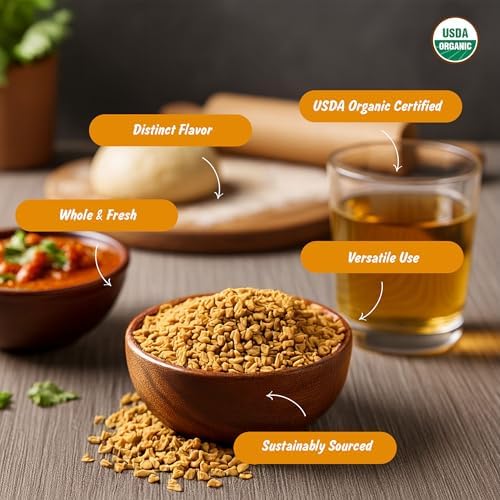 USDA Organic Fenugreek Seeds, Lab Tested for Heavy Metals, Resealable 8 oz Pouch, Methi, Semillas de Fenogreco