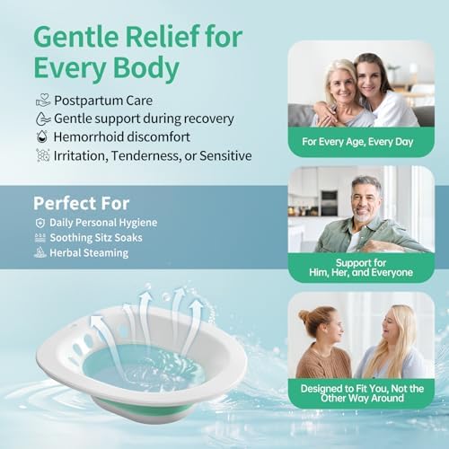 RUGUO Sitz Bath for Toilet Seat - Yoni Steam Seat - Sitz Bath for Hemorrhoids and Postpartum Care - Portable Bidet BPA Free - Foldable Basin for Epsom Salt Soak - Green