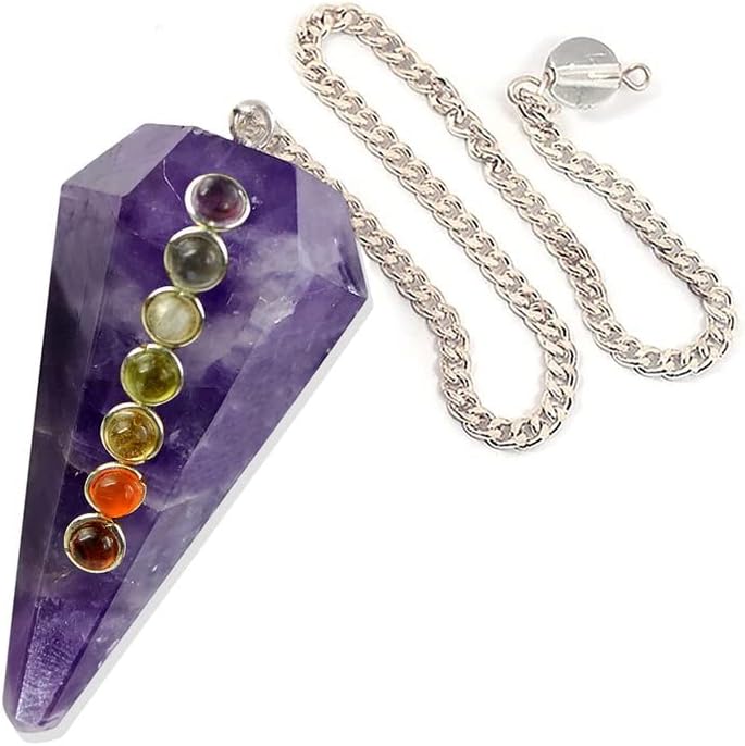 Frienemy Presents Natural Amethyst Dowser 7 Chakra Pendulum 6 / Six Faceted Crystal Stone Dowser Pendulum Dowsing for Gemstones (Color Multi) #Frienemy-0320