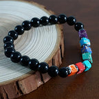 Healing Crystal Set 1Pcs Seven Chakra Square Beads Bracelet and 1Pcs White Crystal Moon Gemstone Pendant