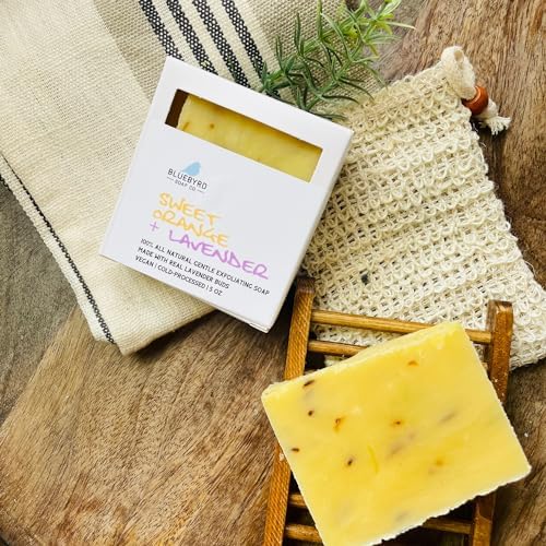 Bluebyrd Soap Co. Lavender Orange Bar Soap | Organic Shea Butter All Natural Scented Essential Oil Nourishing Soap Bar | Vegan, Cold Process, Handmade, Non-GMO (Lav. Orange)