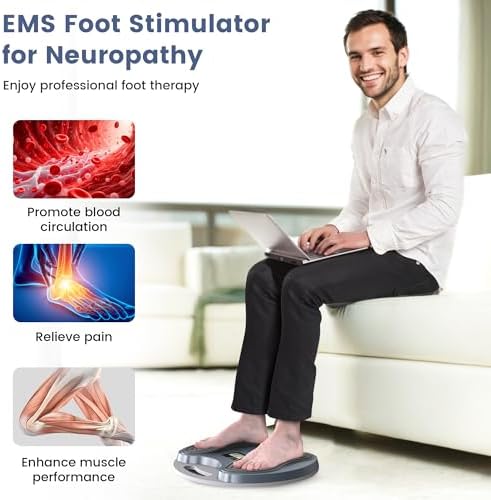 EMS Foot Stimulator, Rechargeable EMS Foot Massager for Neuropathy, TENS & EMS Foot Circulation Stimulator for Pain Relief/Circulation/Plantar Fasciitis, 1.5KG Thin Remote Electrical Muscle Stimulator