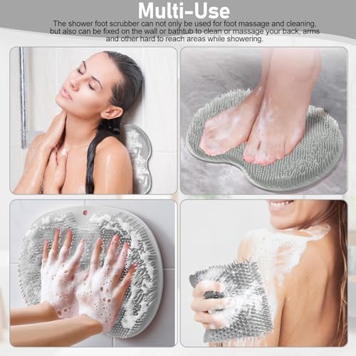 Shower Scrubber Mat, Back Washer Exfoliatin, Foot Cleaner Wash Pad, Wall Mounted Slip Suction Cups(Grey)