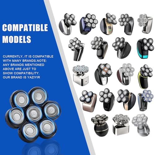 7 Head Shaver Replacement Razor Heads for Many Brands Bald Men's Electric Foil Shaver Replacement,Universal Shaver Replacement Blades for Electric Razor for Men Bald and Face (Black 7 Head/2PCS)