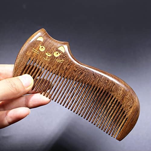 Sandalwood Wooden Hair Comb Handmade Wooden Comb Sandalwood Anti-Static Hair Comb Fine Tooth Hair Combs for Men Women Kids Beard Comb Good gift (Cat)