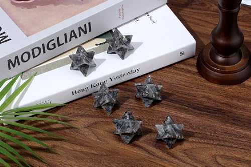 QINJIEJIE Labradorite Merkaba Crystal, Natural Healing Stones Sacred Meditation Energy Generator 1" Reiki 3D Star Dodecahedron Home Decor Protection Cleansing Spiritual Gifts Crystal Grid