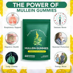 Mullein Gummies for Lung Detox, 2000mg Mullein Leaf Extract for Respiratory & Digestive & Immune Support, Organic Mullein Herb Supplement for Mucus Relief for Respiratory, Immune, Vegan 60 Gummies
