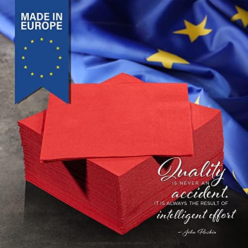 Red Beverage Napkins, 2-Ply Disposable Paper Napkins-Bar, Cocktail, Weddings, Birthday, EU Made, (300 Count)