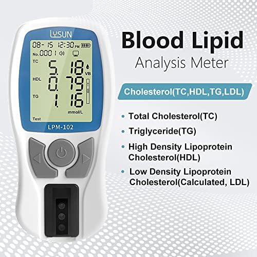 LYSUN Blood Lipid Analysis Meter System Multifunction Lipid kit Test HDL Triglycerides Cholesterol Test Meter (Lipid Meter with 10pcs of strips), white and dark blue
