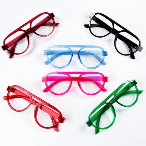 Eyekepper 6-Pack Oversized Blue Light Reading Glasses for Women – Pilot Style Computer Readers with Screwless Spring Hinges