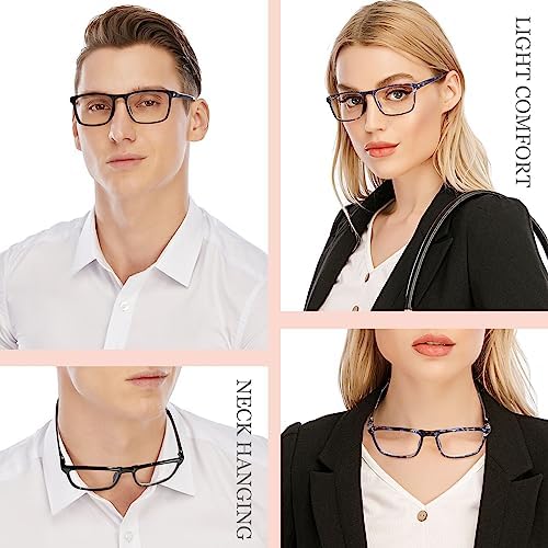 AQWANO Sports Style Reading Glasses Women Men, Flexible TR90 Readers Long Arm Neck Hanging Anti Computer Blue Light Glasses