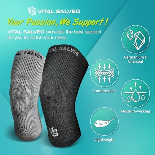 Vital Salveo-Compression Recovery Knee Sleeve/Brace S-Support, Pain Relief, Protects Joint - Ideal for Sports and Daily Wear-Dark Grey (1 Pair)-S