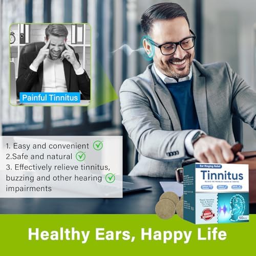 Tinnitus Relief for Ringing Ears, Tinnitus Relief Patches, 50 Pcs Support Ear Noise and Buzzing Relief, Natural Herbal Formula Protect Ear Health, Improve Hearing Comfort, Long-Lasting Effective