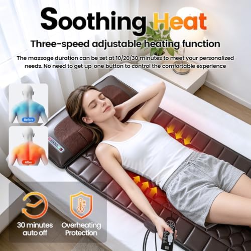 Full Body Massage Mat with Heat, Multiple Modes Neck Massager, Detachable Massage Mats for Full Body, Massage Pad Full Body with 9 Speed Settings and 10 Vibrating Motors for Office Home Use