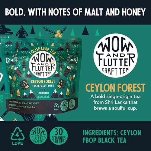 Wow and Flutter Ceylon Forest Loose Leaf Black Tea | Single-Origin Sri Lankan FBOP Leaves, Bold, Smooth & Naturally Sweet Malt + Honey Notes | Small-Batch Fresh Packed - 1.75 oz Pouch