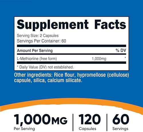 Nutricost L-Methionine (1,000 mg) 120 Capsules - 60 Servings, Gluten-Free, GMO-Free