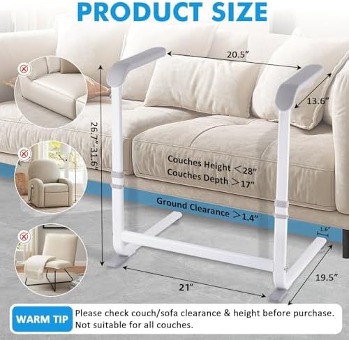 Chair Couch Stand Assist Height Adjustable Chair Couch Lift Assist for Elderly Sit to Stand Mobility Standing Aid Rail for Couch Sofa Chair Toilet Bed Loading 330 lbs