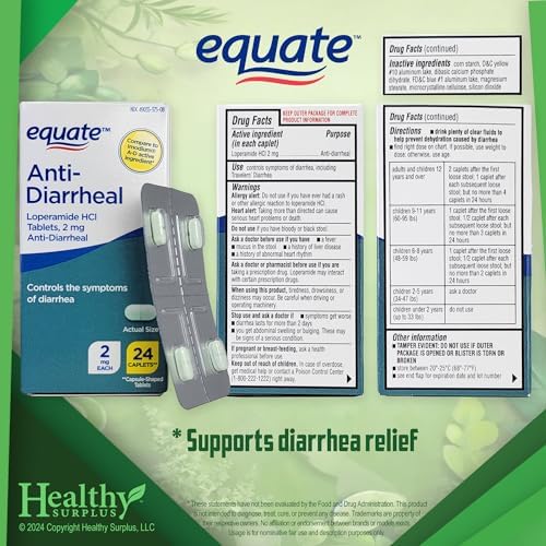 Healthy Surplus Equate Anti-Diarrheal Loperamide HCI 2 mg 24 Caplets and Vital Volumes Tips Card