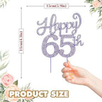 Happy 65th Birthday Decorations,65th Birthday Purple Rhinestone Cake Topper - Cheers to 65 Years Old Bday Party Metal Sparkly Cake Centerpieces Sign.