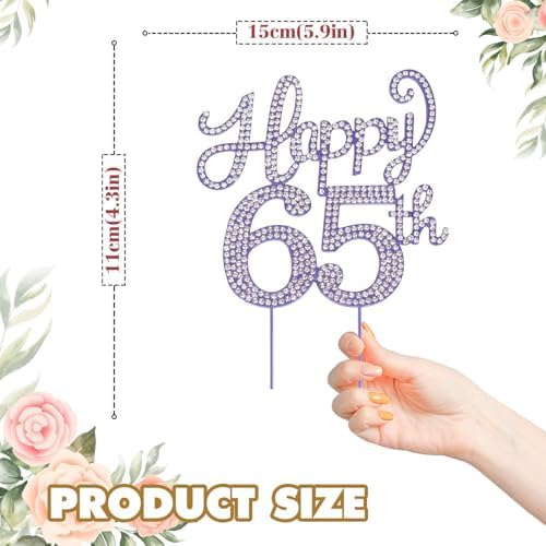 Happy 65th Birthday Decorations,65th Birthday Purple Rhinestone Cake Topper - Cheers to 65 Years Old Bday Party Metal Sparkly Cake Centerpieces Sign.