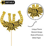 Horseshoe Birthday Cake Topper, Western Theme Cake Topper, Racing Horse, Western Wedding Party Cake Decorations Gold Glitter