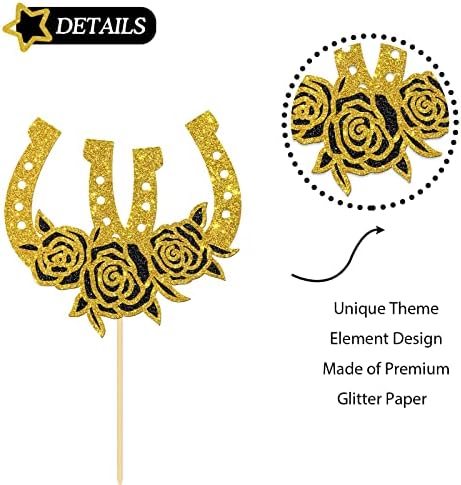 Horseshoe Birthday Cake Topper, Western Theme Cake Topper, Racing Horse, Western Wedding Party Cake Decorations Gold Glitter