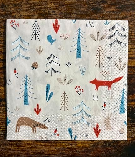 IHR Ideal Home Range Party Napkins Disposable 3-Ply Paper Lunch Napkin Pack, 6.5" x 6.5", Forest Animals, 20-Count
