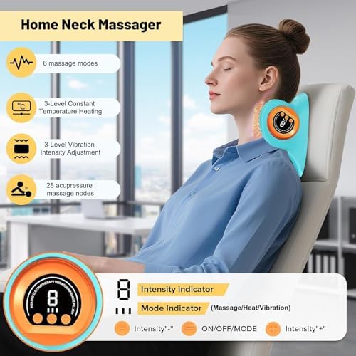 Multifunctional Neck Massager Relieves Neck Fatigue, 6 Massage Intensity Levels and Heating Functionality, an Ideal Gift for Family and Friends