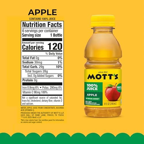 Mott's 100% Original Apple Juice, 8 fl oz bottles, 6 pack