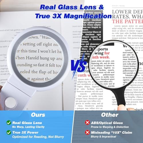 Magnifying Glass with Light and Stand, Foldable Handheld Magnifying Glass 18 LED Illuminated Lighted Magnifier for Macular Degeneration, Seniors Reading, Close Work, Coins, Jewelry White