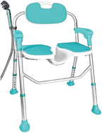 Height Adjustable Shower Chair, Shower Chair with Removable Backrest and Armrest, Non-Slip Shower Stool for Seniors and Disabled, U-Shaped Seat, Eva Cushion, Up to 150 Kg Blue