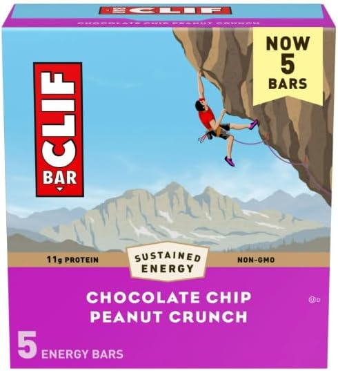 CLIF BAR - Chocolate Chip Peanut Crunch - Made with Organic Oats - 11g Protein - Non-GMO - Plant Based - Energy Bars - 2.4 oz. (5 Pack)