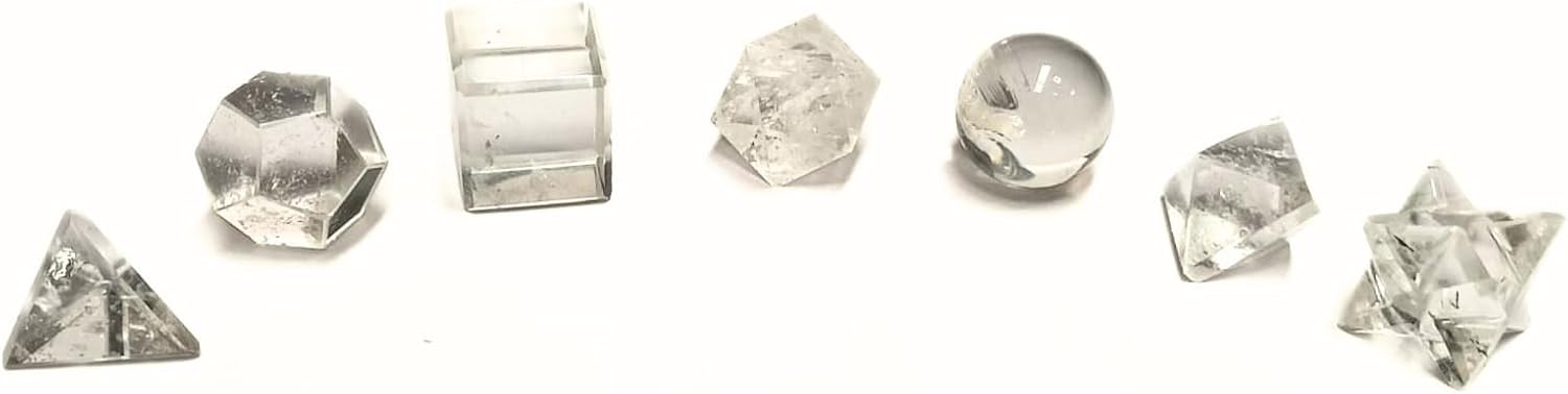 Jet International Women's Wow A++ Crystal Quartz 7 Stones Sacred Geometry Sets Gemstone Platonic Solid Top Grade Quality Merkaba Star W/ Velvet Pouch Attractive Cleansing Life Vitality Healing Chakra