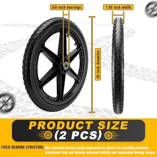 20" Flat Free Wheels Compatible with rubbermaid Wheelbarrow Tires (5/8 inch bearing)
