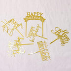 Gold Birthday Cake Topper, 6pcs Acrylic Birthday Cake Toppers Happy Birth Cake Toppers for Decorations Gold Topper for Girls Women's Party Decorations
