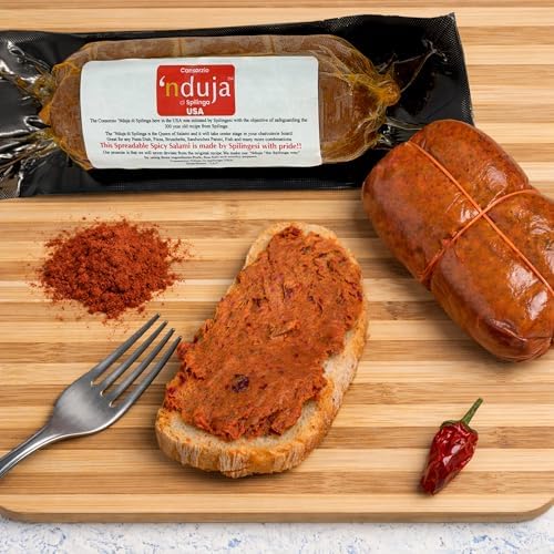 Sanniti Nduja di Spilinga USA | Spreadable Spicy Salami | Made Using a 300 Year-old Spilingesi Recipe | Great for Pasta Dishes, Bruschetta, Panini & Pizza | Refrigerate After Opening (16 Ounces)