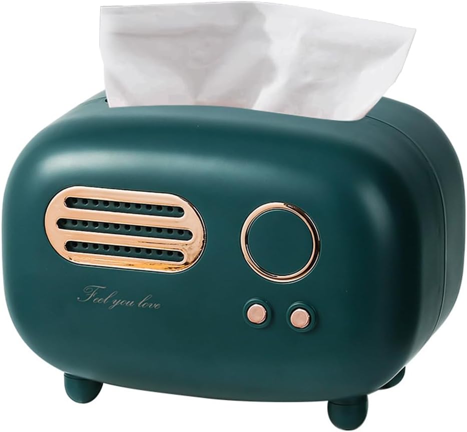 SGVAHY Retro Radio Shape Tissue Cover Box Unique Multifunction Tissue Box for Kitchen Bedroom Office Parlor Bathroom Decoration Creative Gift Tissues Cover (Retro Radio Green)