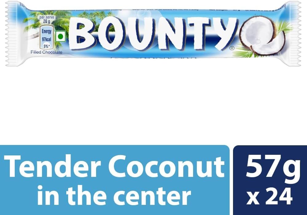 Bounty Bar Milk Chocolate Covered Coconut By Mars, (24-57gram Bars Per Box)