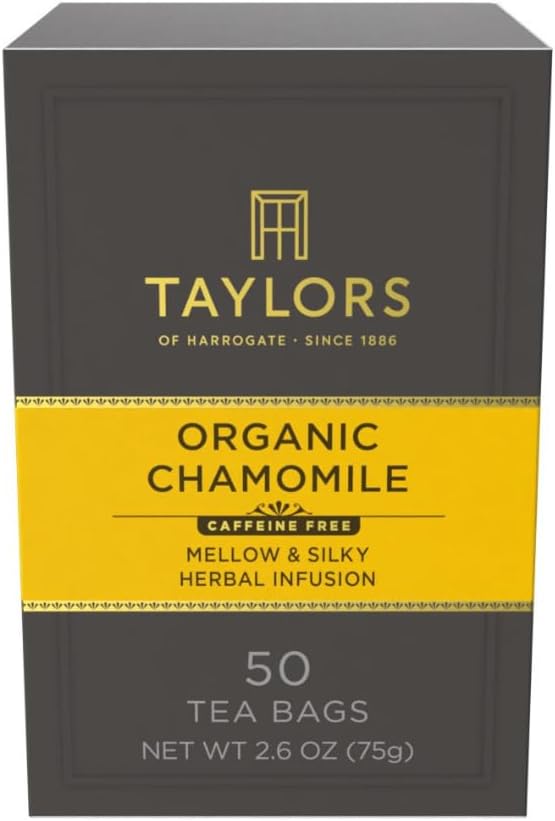 Taylors of Harrogate Organic Chamomile, Herbal Tea, Pillow Tea Bags, 50 Count (Pack of 6), Mellow, Silky & Soft, Caffeine-Free, Enjoy Hot or Iced, 300 Teabags Total
