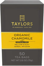 Taylors of Harrogate Organic Chamomile, Herbal Tea, Pillow Bags, 50 Count (Pack of 1), Mellow, Silky & Soft, Caffeine-Free, Enjoy Hot or Iced, 50 Teabags