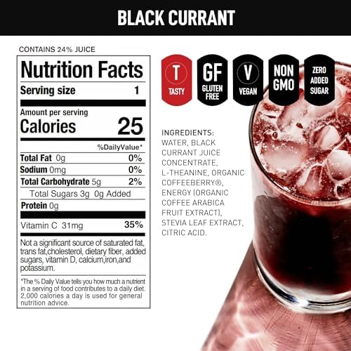 AUTOFOCUS Functional Energy Drink - Natural Focus Drink with Coffee Fruit & L-Theanine - Clean Caffeine Brain Booster - No Added Sugar. Productivity Energy Drink for Work & Study - Black Currant - 12oz Can