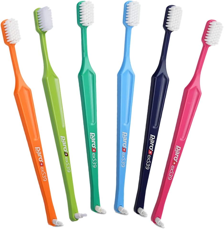 Paro exS39 Extra Sensitive Toothbrush with Interspace Brush F | Dual Features | Ultra Soft Bristles | Unisex | (6 Pack Multi-Color)