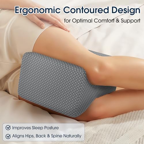 BlissTrends Memory Foam Knee Pillow, Knee Pillow for Side Sleepers, Leg Pillows for Sleeping Blood Circulation, Elevation Pillow for Spine Aligning, Sciatica, Back, Hip, Knee, Ankle Pain, Grey