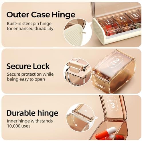 Weekly Pill Organizer,Portable 7 Day Pill Box,Moisture Proof Medicine Pill Organizer,Travel Pill Case with BPA-Free Material,Pocket-Size for Supplements & Vitamins (White)