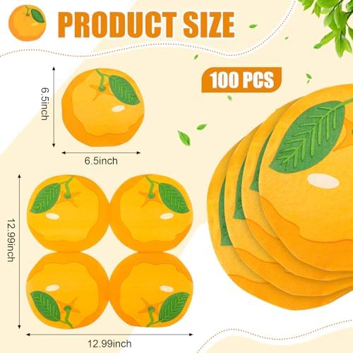 100 Pieces Paper Fruit Napkins Summer Decorative Napkin Disposable Fruits Birthday Party Supplies 2 Ply Absorbent Napkins for Baby Shower Holiday Fruit Party Dinnerware(Orange)