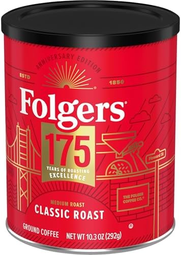 Folgers Classic Medium Roast Ground Coffee, 10.3 Oz 175th Anniversary Limited Edition Metal Can