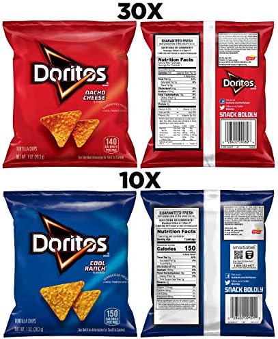 Doritos Flavored Tortilla Chips, Favorites Variety Pack (Nacho Cheese and Cool Ranch), 1 Ounce (Pack of 40)