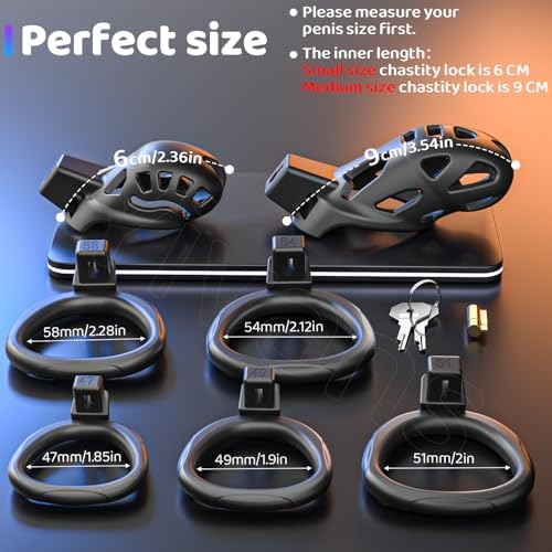 Yivans Male Chastity Device Cock Cage, Lightweight Chastity Cage Body-Safe Penis Cage for Men with 5 Different Sizes Ring & Invisible Lock Adult Abstinence Penis Bondage Male Sex Toy(Black-S)